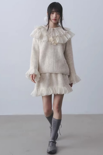 Layered Ruffle Collar Sweater Set