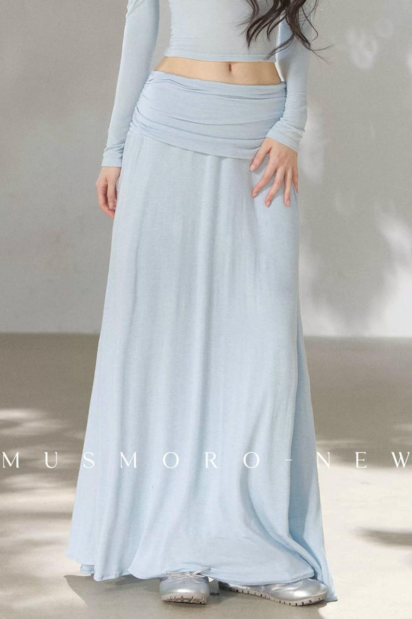 Pleated One-Shoulder Knit and Skirt Set-Up