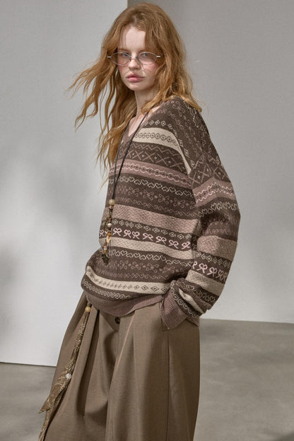Fair Isle Jacquard V-Neck Sweater