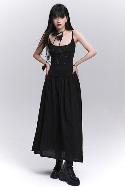 Summer Black-White Halter Dress