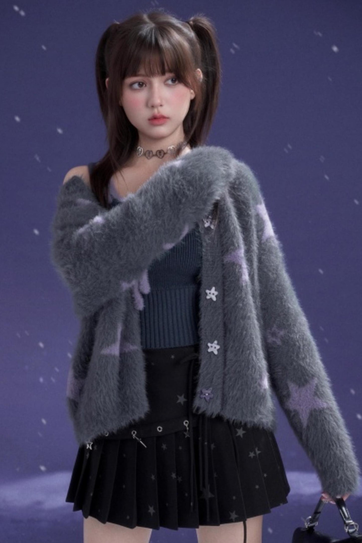 Gray Faux Mink Fur Jacket Vest Set-Up