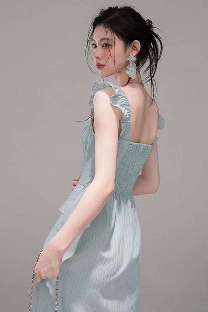 Conjunto de vestido de cinta transparente verde azulado claro