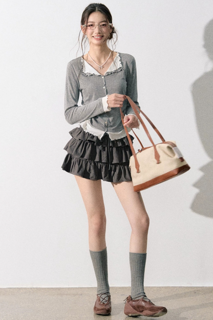 Miu-Style Collared Knit Sweater