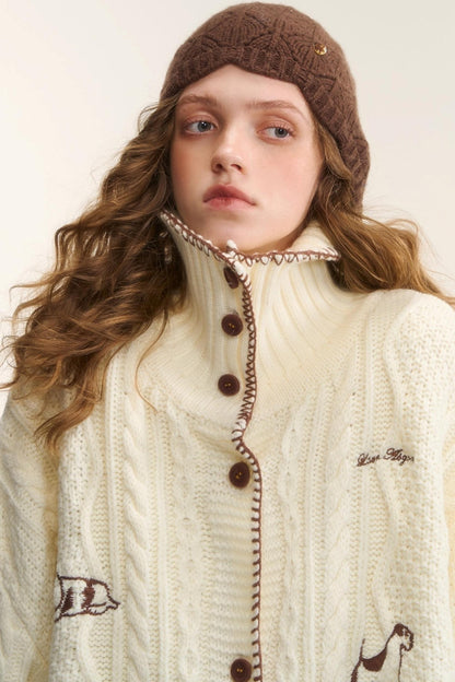 Embroidered Cable Knit Cardigan