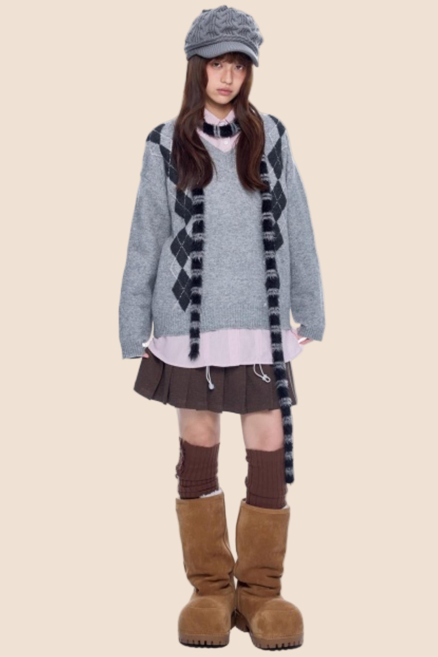 Ribbed V-Neck Knit Sweater