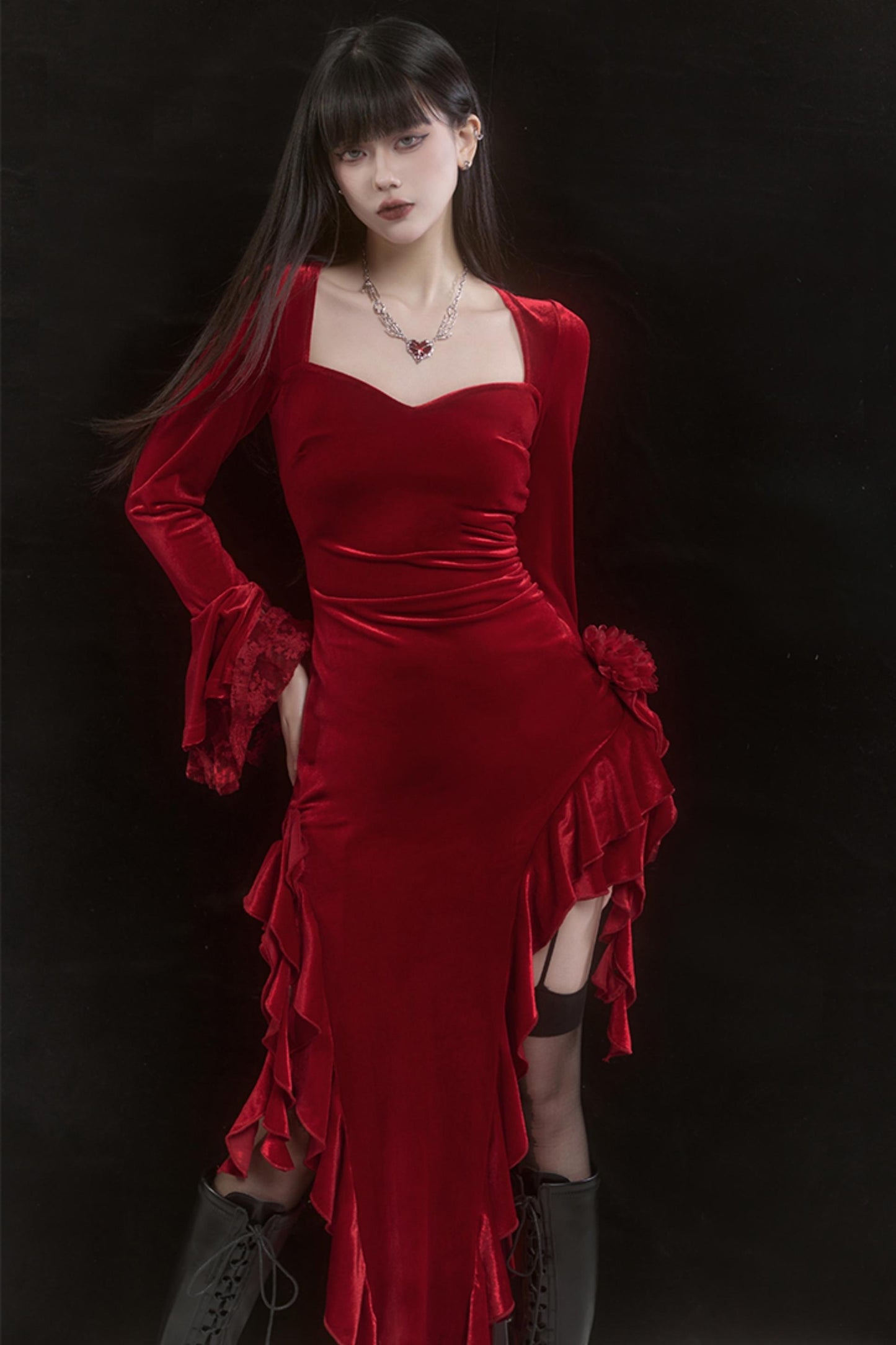 Women's Red Holiday Velvet Dress