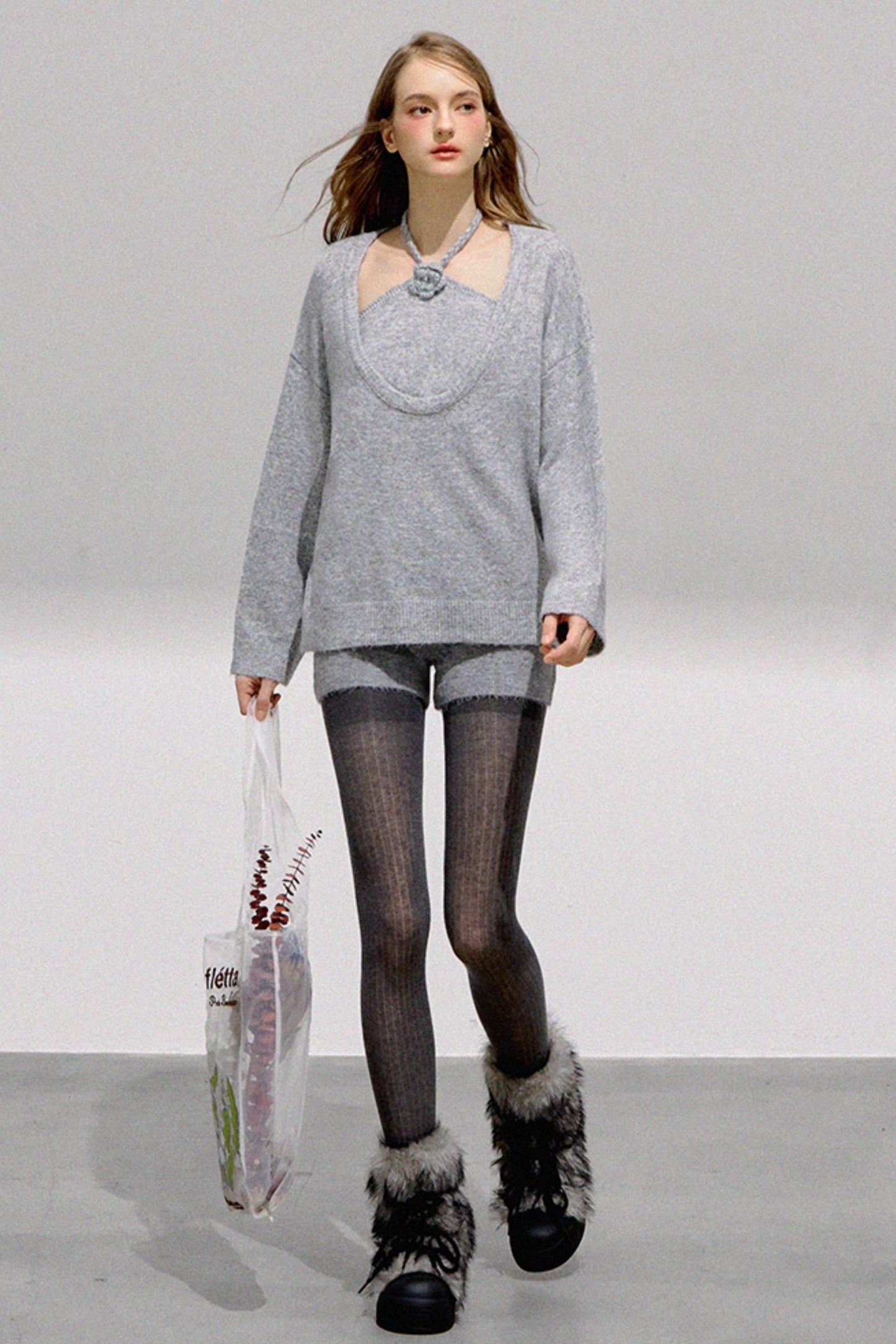 French Flower Halter Sweater Set-Up