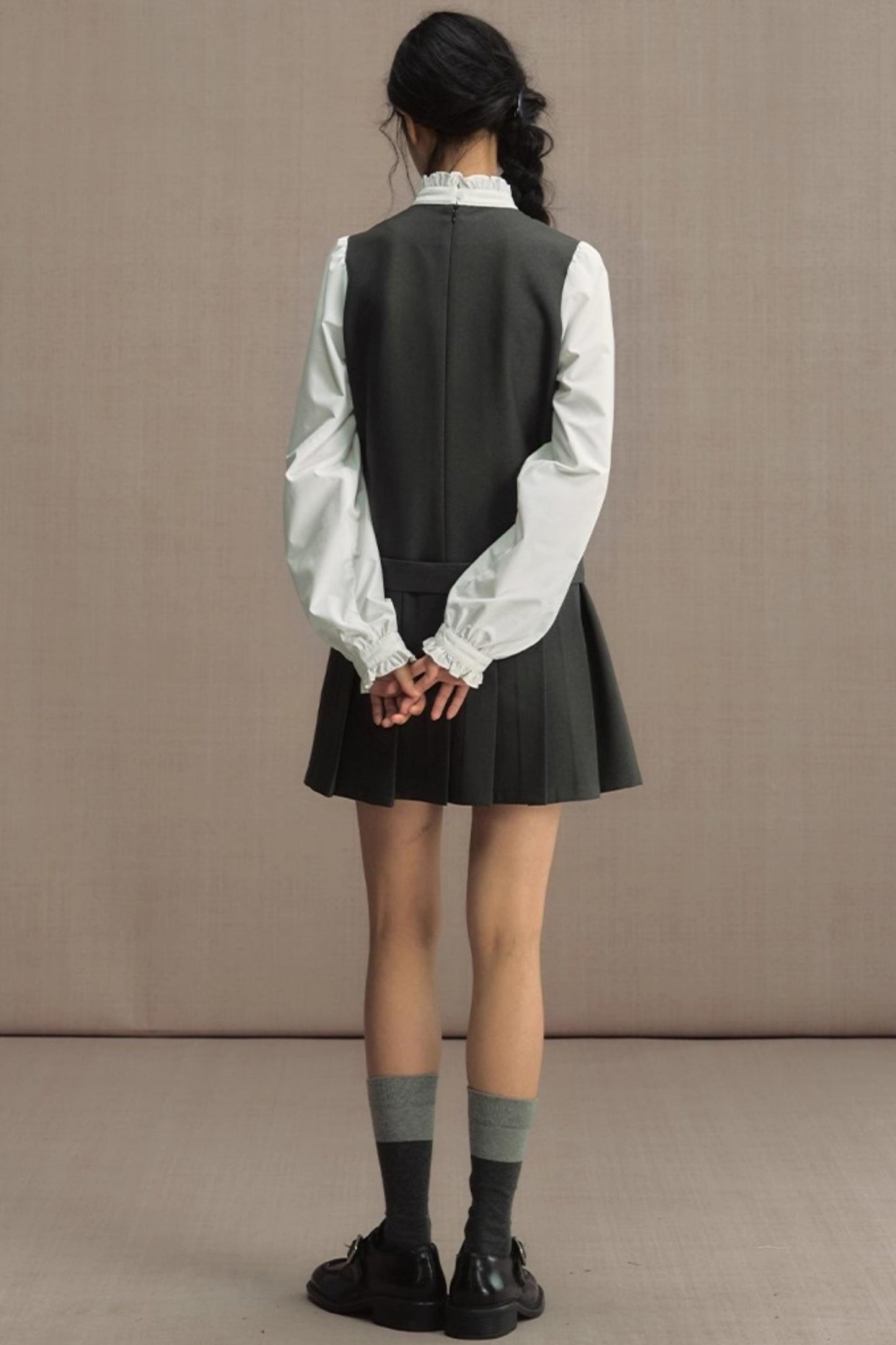 Fake Two-Piece Bow Lace-Up Shirt Dress