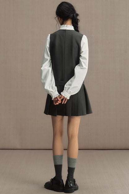 Fake Two-Piece Bow Lace-Up Shirt Dress