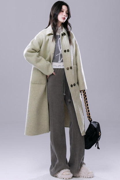 COTRE Yeonnam-dong Street Check Lost Green Wool Hood Collar + Wool Tweed Coat