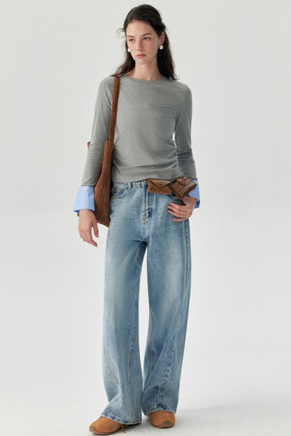 Gray Crew Neck Long Sleeve Top