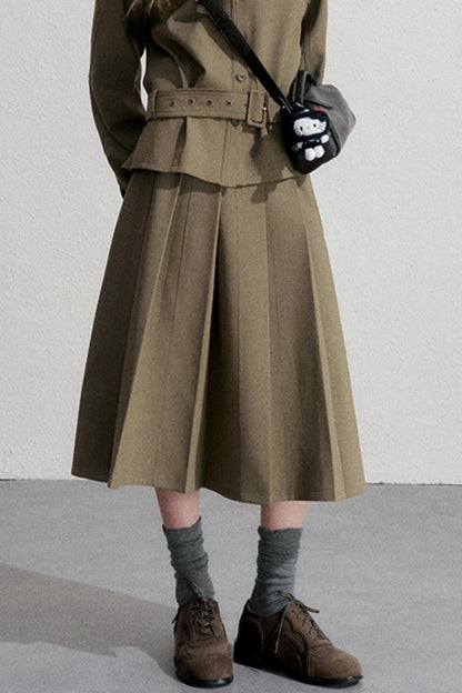 Retro Pleated Skirt With Jacket Set-Up