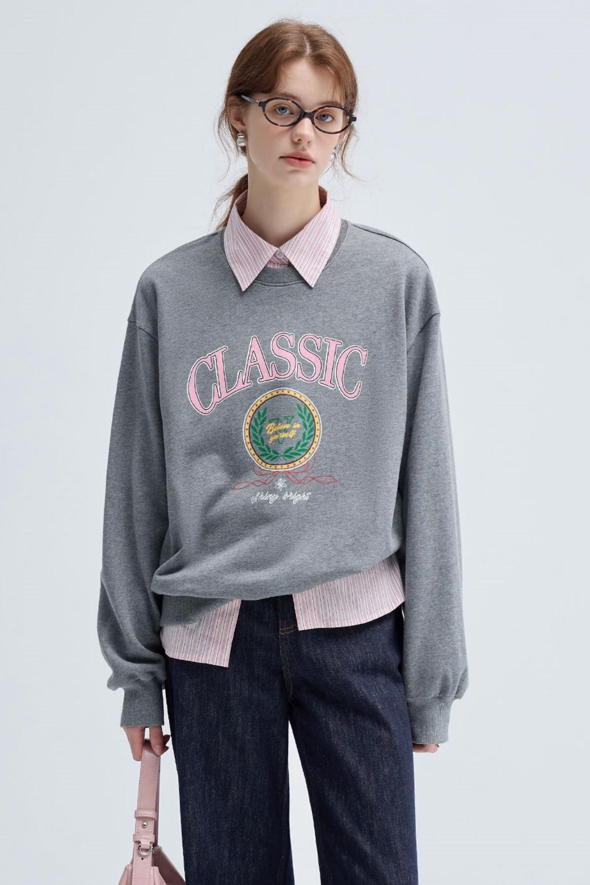 RETRO PREPPY PRINT CREW NECK SWEATSHIRT