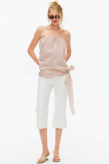 Lightweight Striped Tie-Front Top