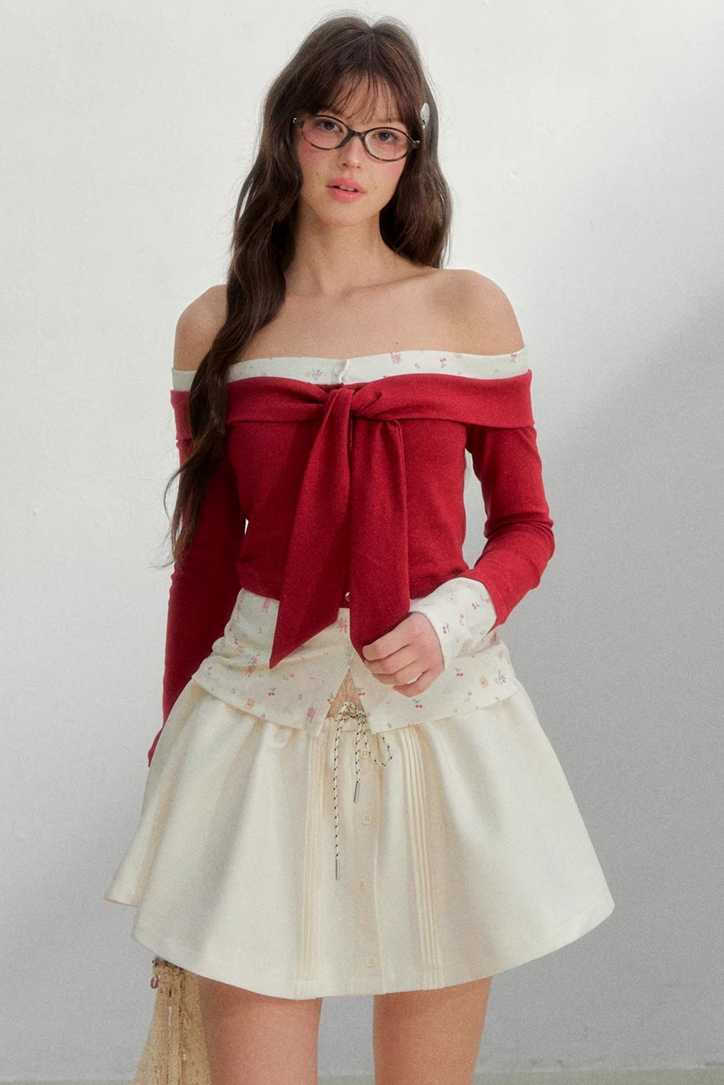 Bright Cherry Tie-Up Blouse