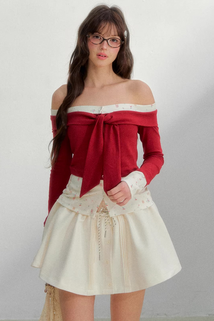 Bright Cherry Tie-Up Blouse