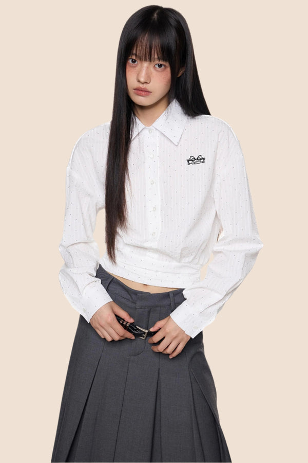 Striped Diamond Waist Lapel Shirt