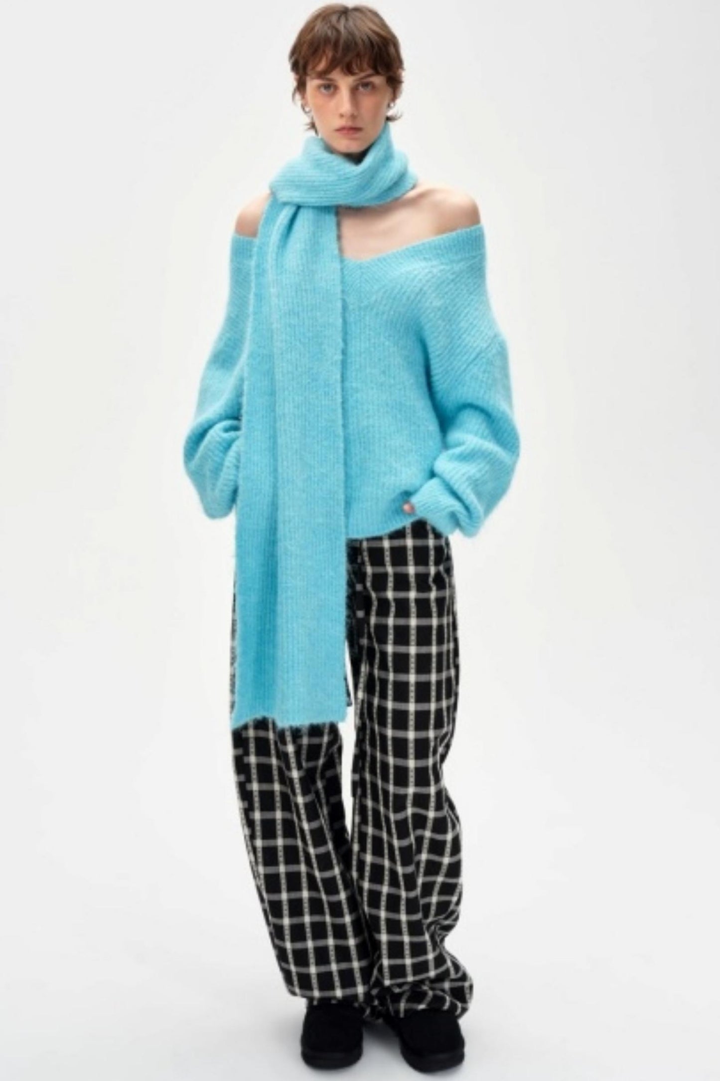 Lyocell Check Drawstring Cotton Trousers