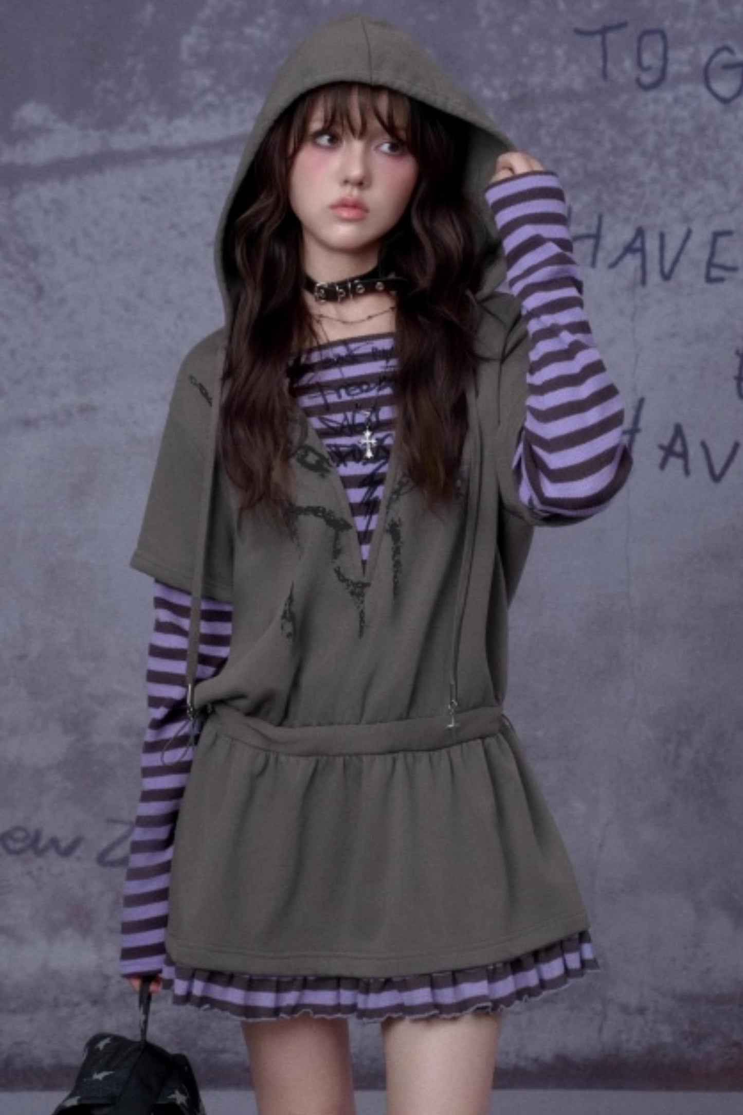 Purple Spirit Fake Two Hooded Dress