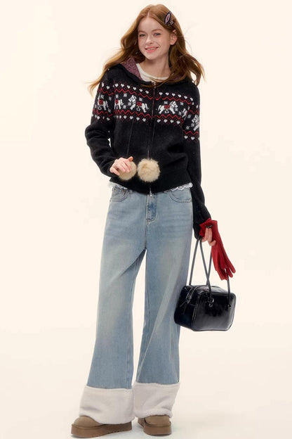 Fleece-Lined Wool Spliced Jeans