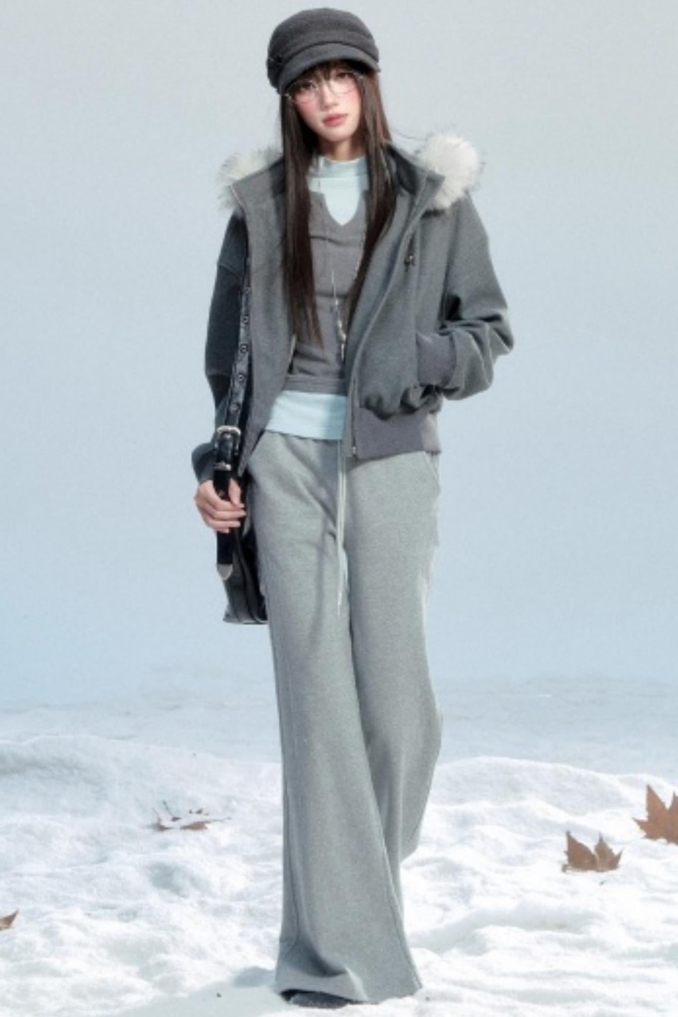 Relaxed Fur Collar Hooded Jacket