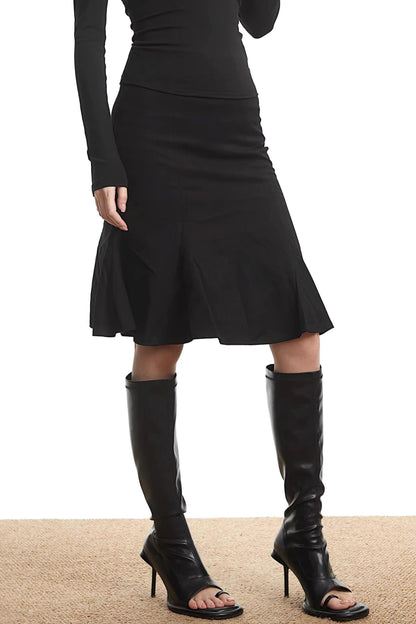 Black Pleated Fishtail Skirt