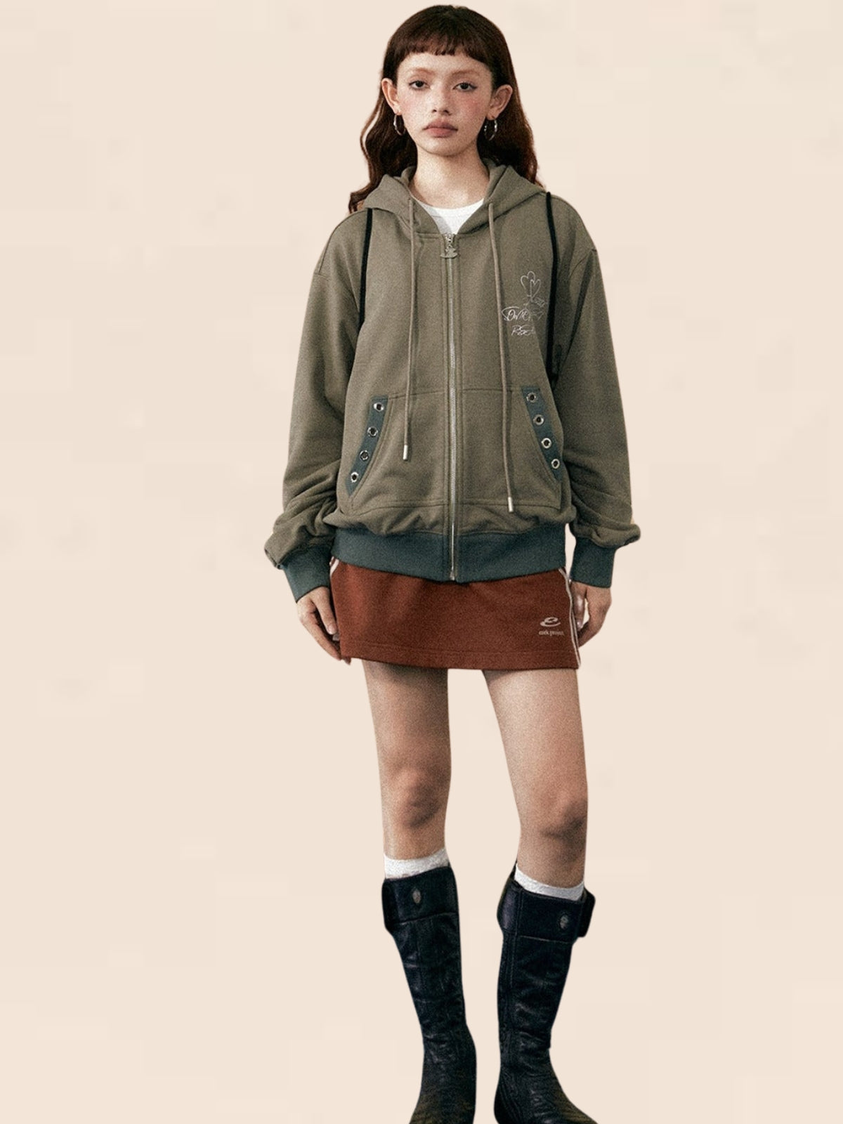 ArmyGreen Hooded Loose-Waist Jacket