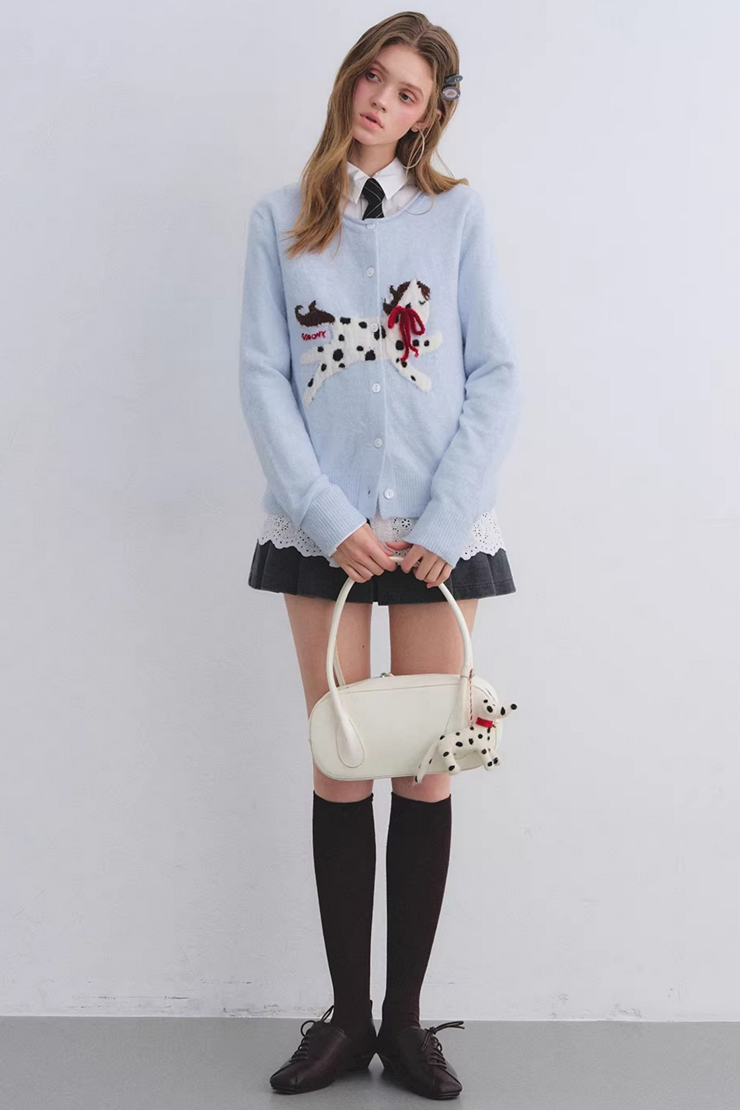 Jacquard Bow Wool Cardigan