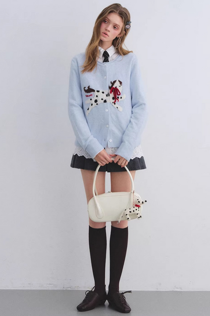 Jacquard Bow Wool Cardigan