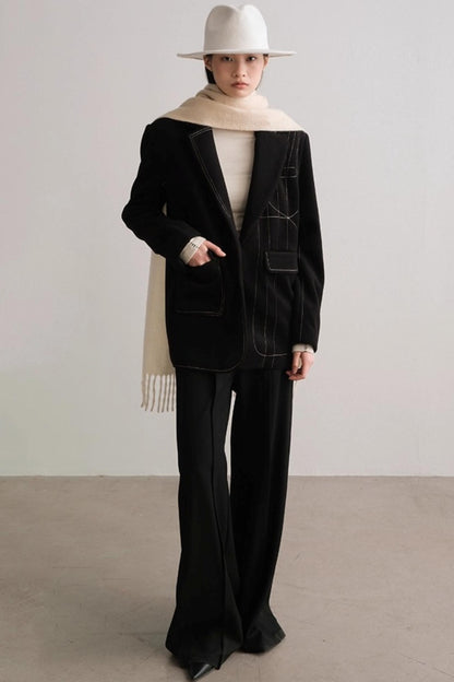 Shadow Pleats Wide-Leg Pants