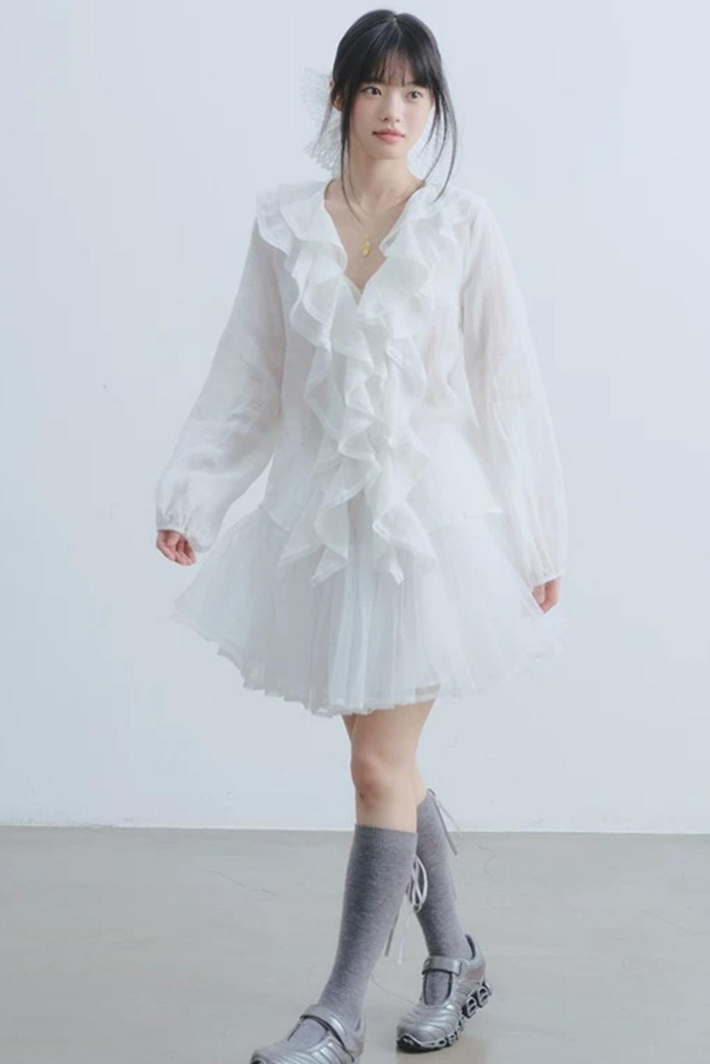 Camicia Bianca in Garza con Volant