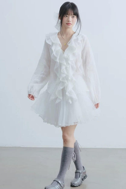 Camicia Bianca in Garza con Volant