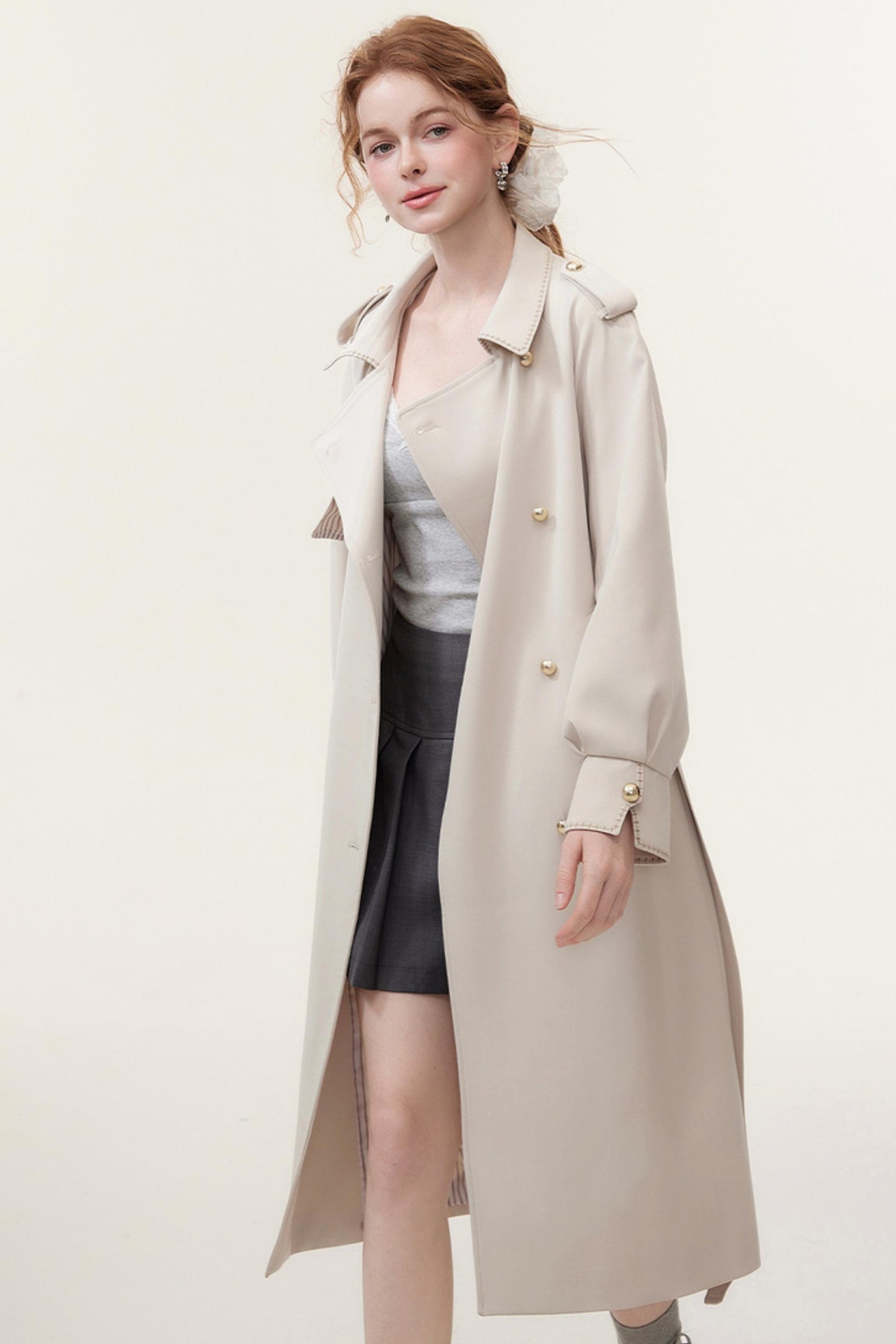 Oatmeal Chic Double-Breasted Trench Coat