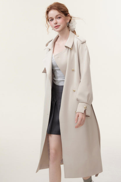 Oatmeal Chic Double-Breasted Trench Coat
