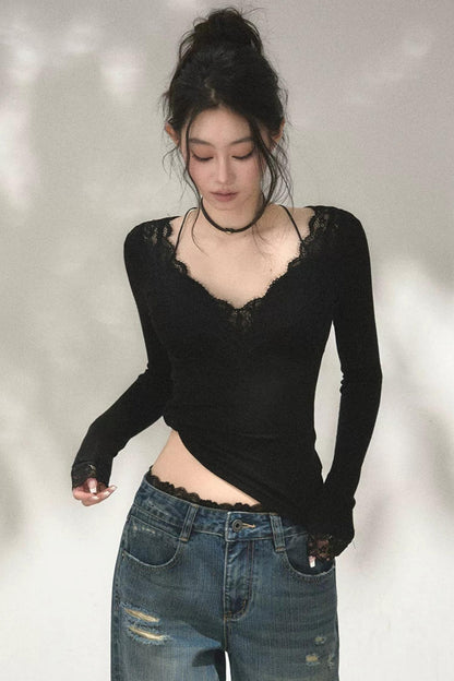 Top in maglia di pizzo a toppe