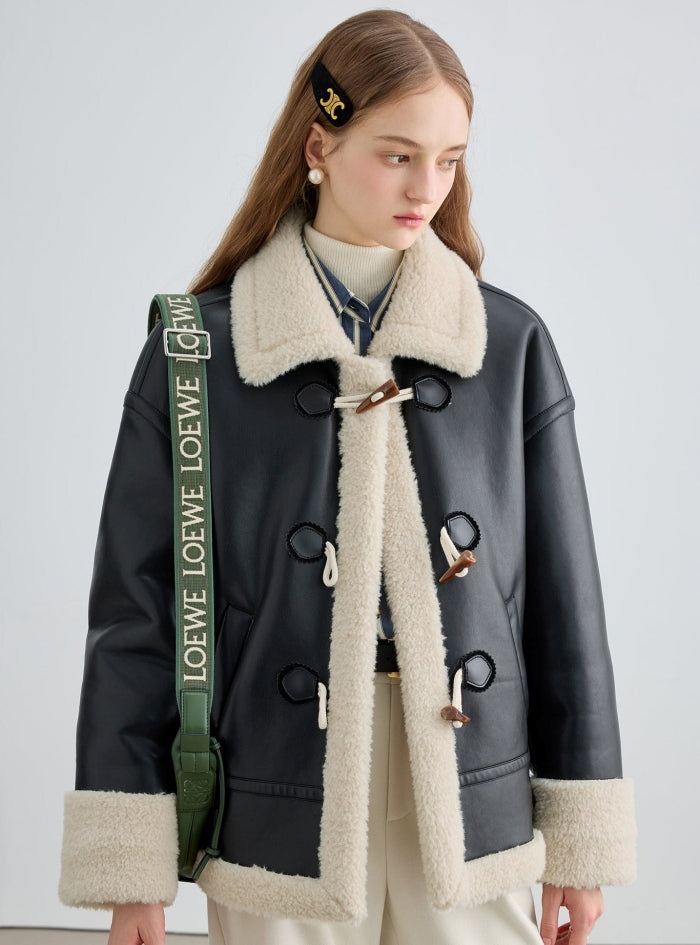 Fur Edging One-Piece PU Jacket