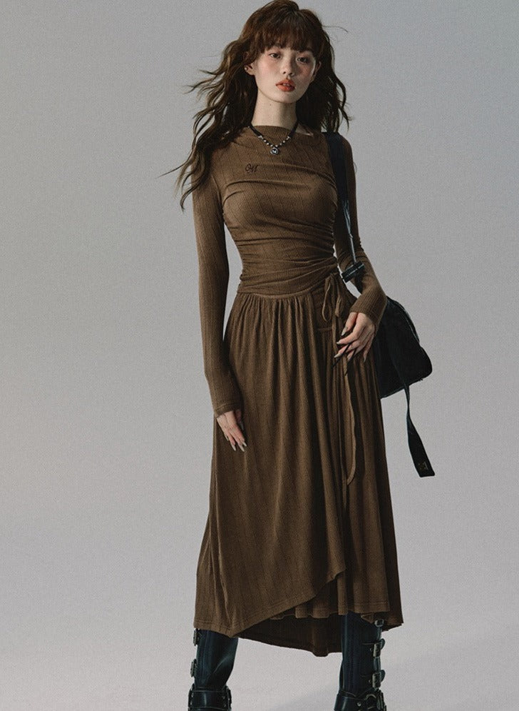 Draped pleated top long skirt set-up