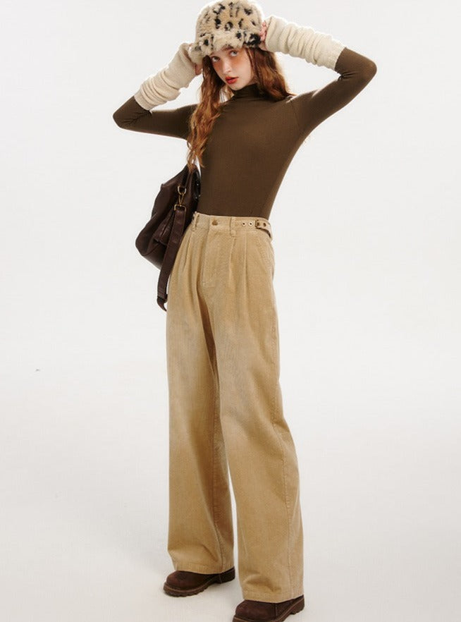VINTAGE HIGH-WAISTED CASUAL STRAIGHT PANTS