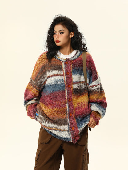 American colorful striped sweater coat
