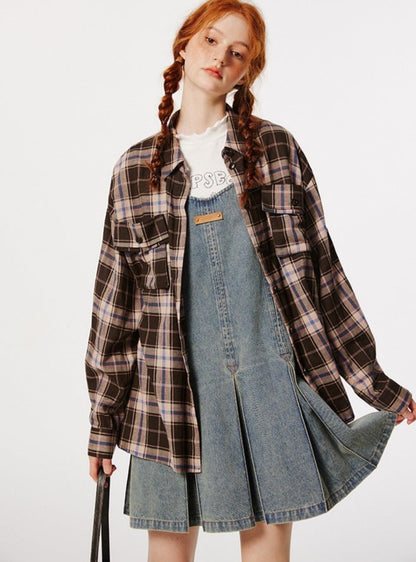 Retro Plaid Long Sleeve Japanese Shirt Jacket