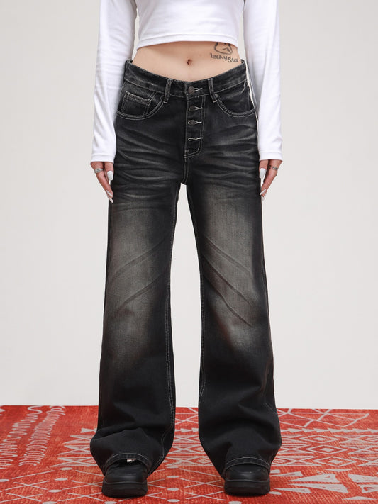 American Vintage Washed Mop Black Jeans Pants