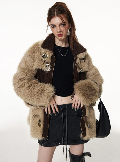 Wool stitching imitation mink fur coat jacket