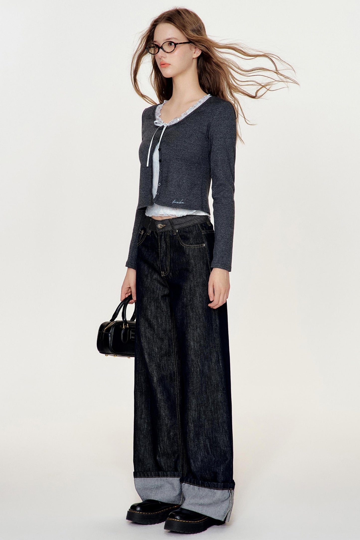 Lace-Trimmed Color Block Cardigan