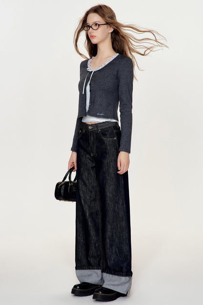 Lace-Trimmed Color Block Cardigan