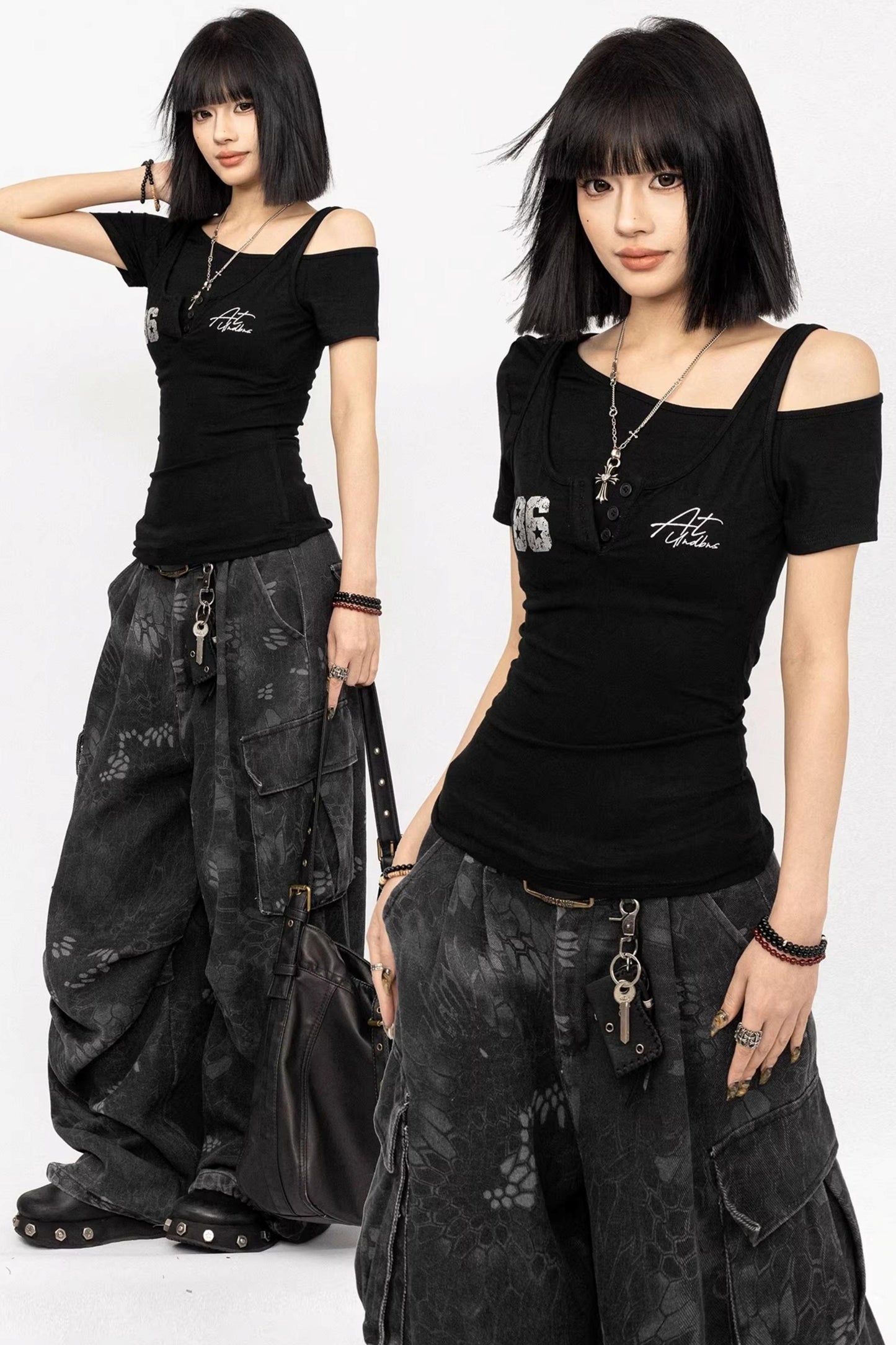 Retro-Asymmetrisches-Schwarz-Oberteil