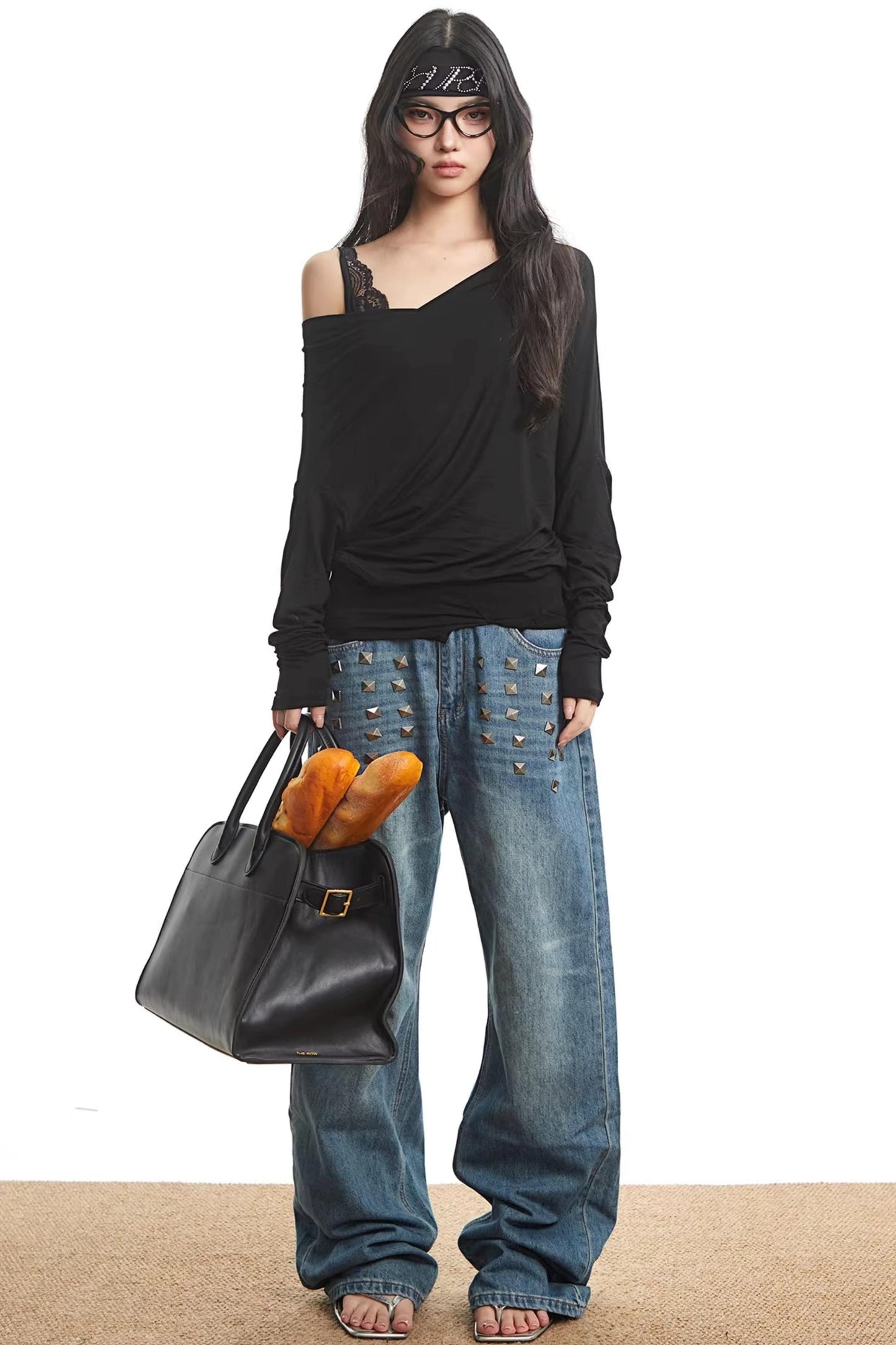 Lace Splicing Off-Shoulder Top