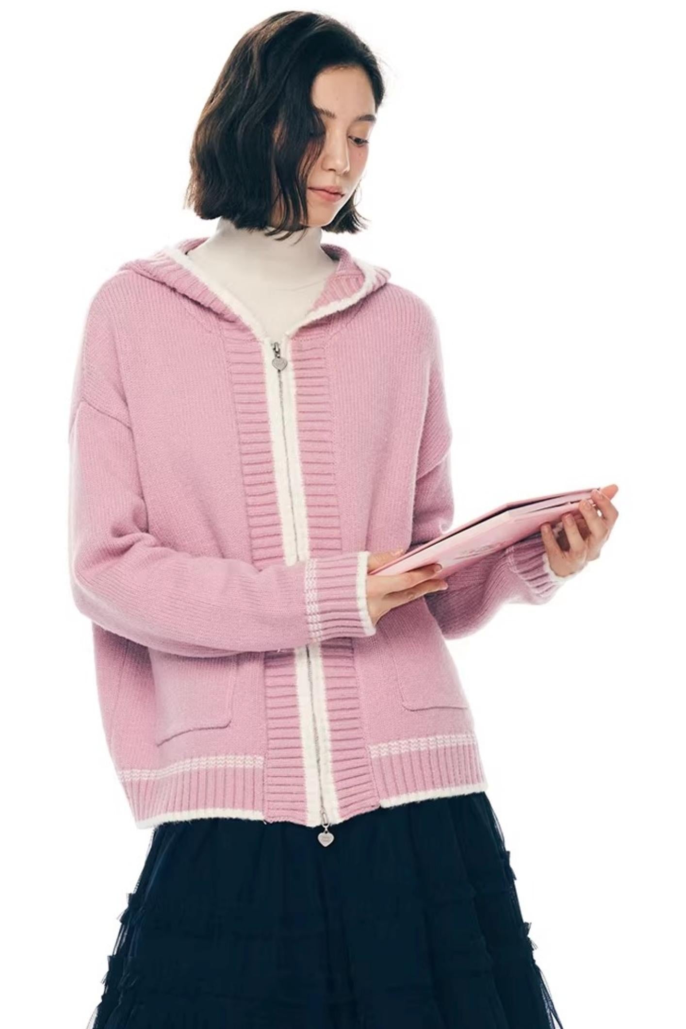 Velvet Snow Hooded Cardigan