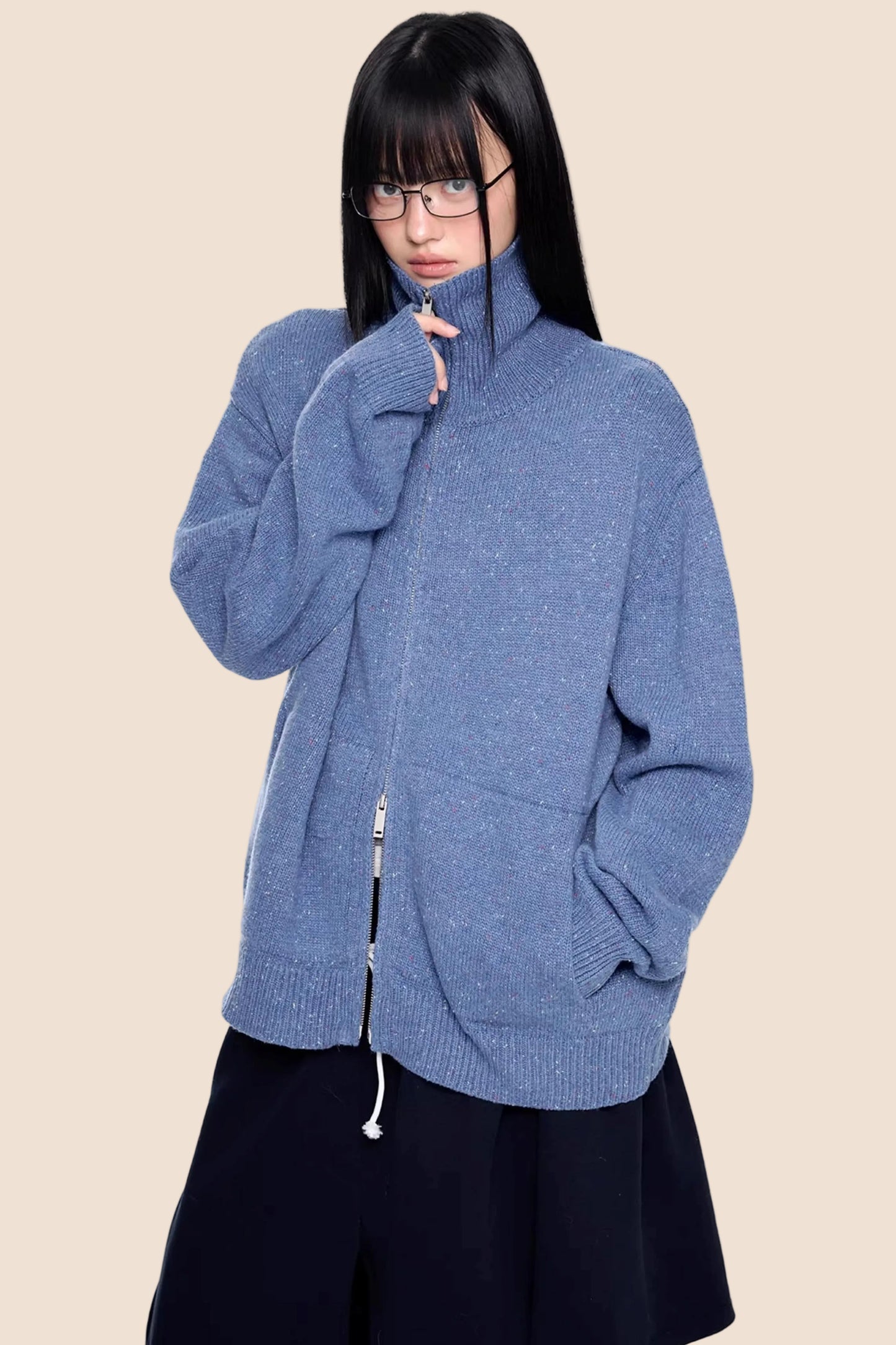 High-Neck Knitted Cardigan