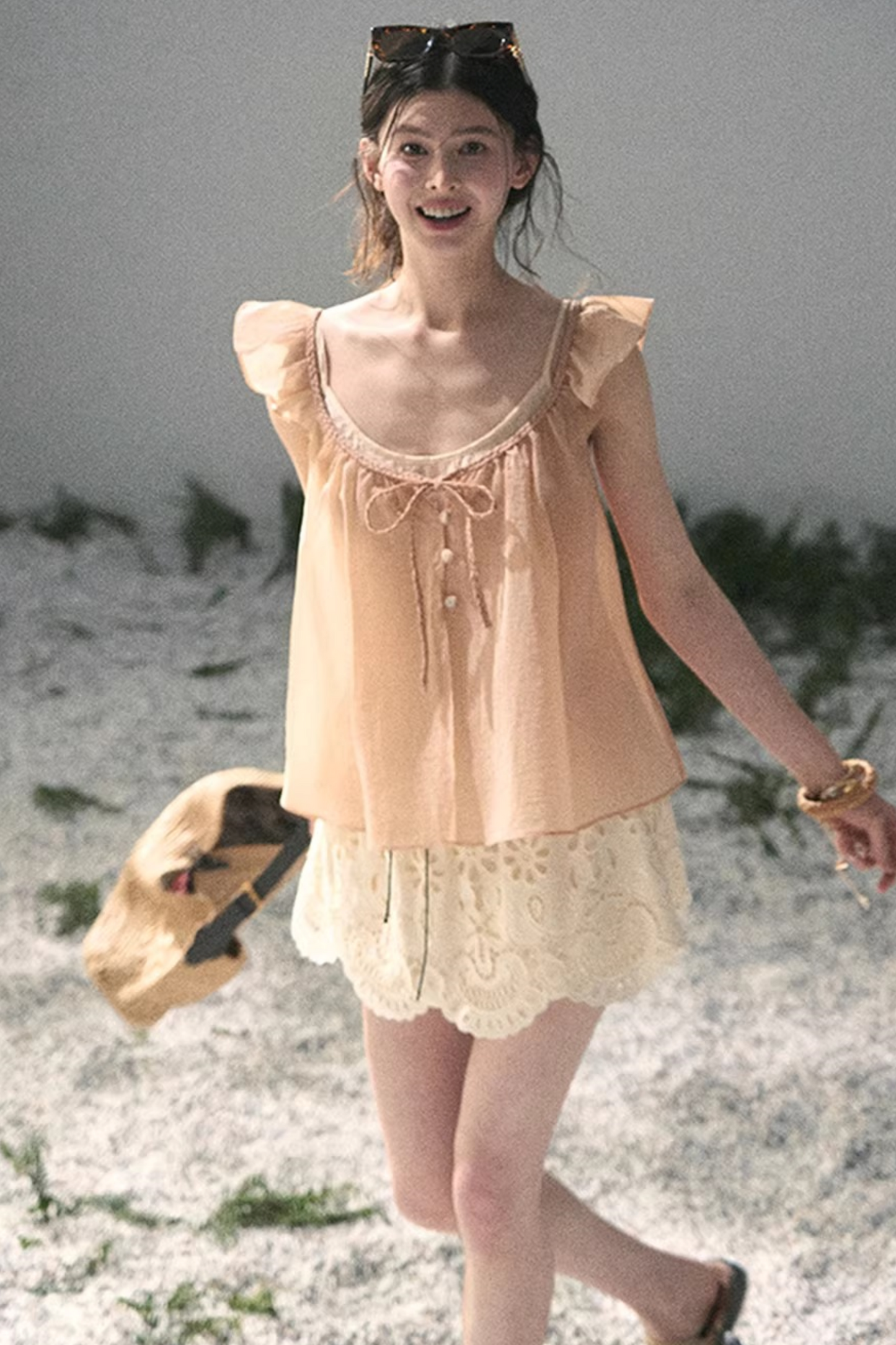 French Flutter Sleeve Babydoll Top Set