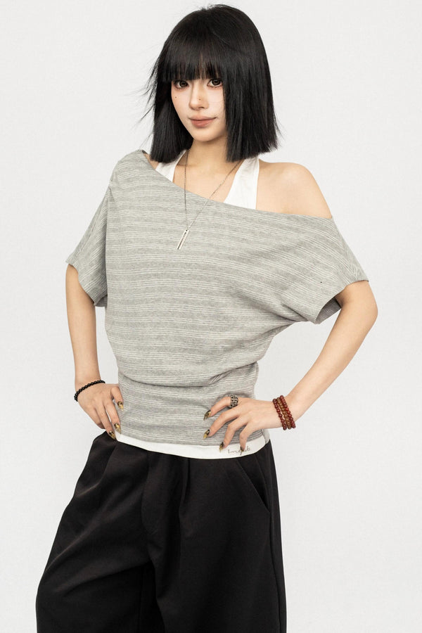 Retro Striped Asymmetrical Top